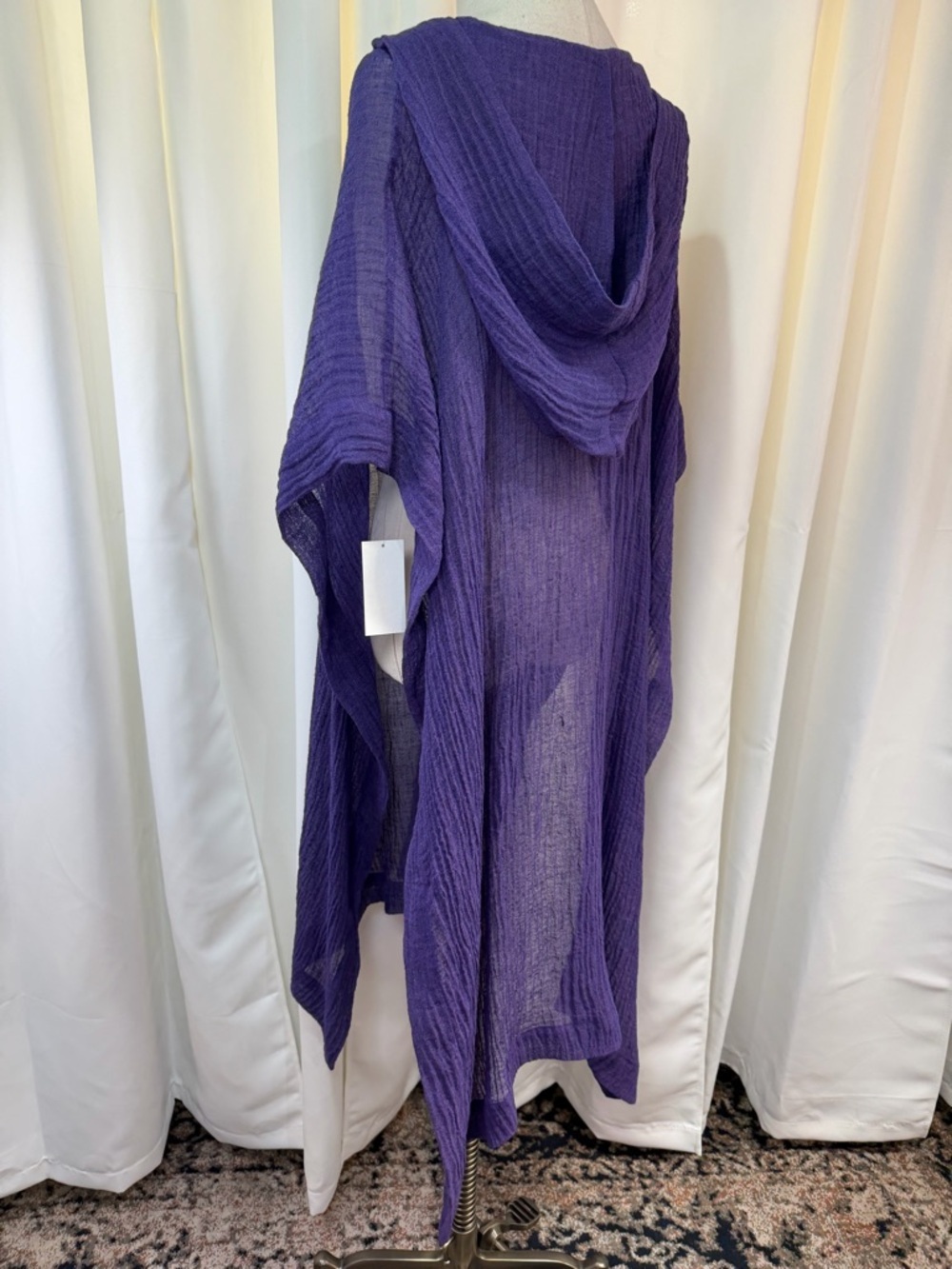 NWT Lisa Marie Fernandez ‘Oversized Crinkled Linen-Blend Gauze Poncho’ in Purple - Picture 6 of 16